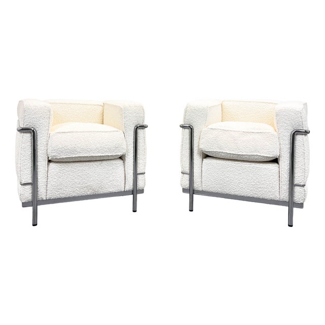 LC2 Chair in Bouclé Upholstery by Le Corbusier and Charlotte Perriand for Cassina, 2010s For Sale