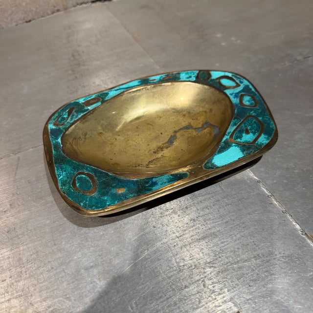 Mid-Century Modern Pepe Mendoza Ashtray Dish Catch All Tray Bowl Malachite Brass For Sale - Image 3 of 11