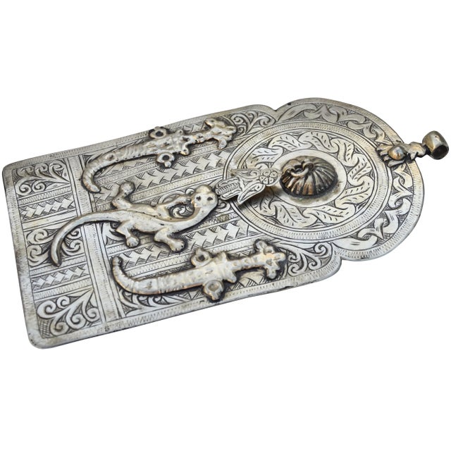 Antique Hand-Engraved Moroccan Judaical Silver Plaque For Sale - Image 4 of 5