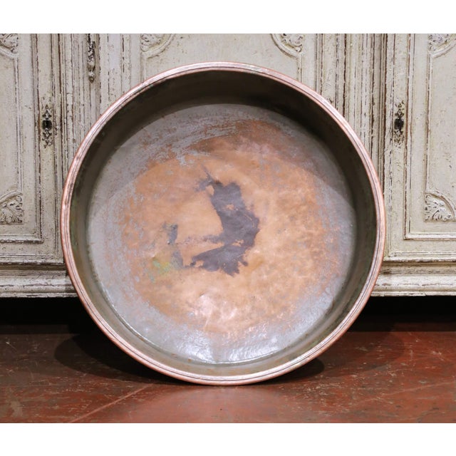 19th C. French Hammered Copper Basin With Rolled Rim and Verdigris Patina For Sale In Dallas - Image 6 of 7