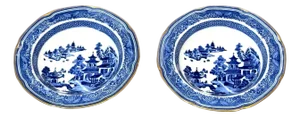 Pair of Early 19th Century Spode Blue and White "Pagoda" Stone China Bowls, 1825