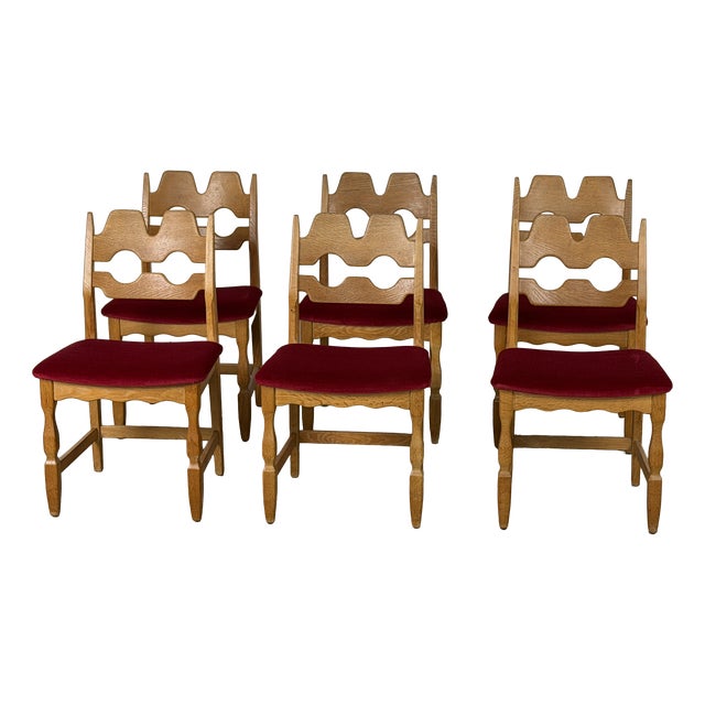 Vintage Razorblade Dining Chairs in Oak by Henning Kjærnulf for Nyrup, 1960s, Set of 6 For Sale