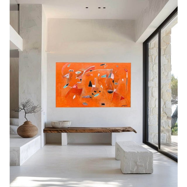 Kenneth Joaquin Large Mid-Century Orange Abstract Painting (36” X 60”) For Sale - Image 10 of 10