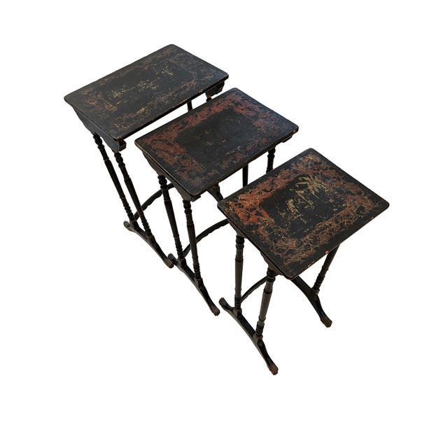 Antique Vintage Chinoiserie Ebonised Nest of Side Tables, 1890s, Set of 3 For Sale - Image 5 of 7