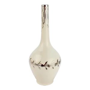 Antique Art Nouveau American Belleek Cac Lenox Silver Overlay Porcelain Vase