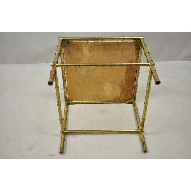 Mid 20th Century Italian Hollywood Regency Faux Bamboo Brass Tole Metal Low Square Side Table For Sale - Image 10 of 11