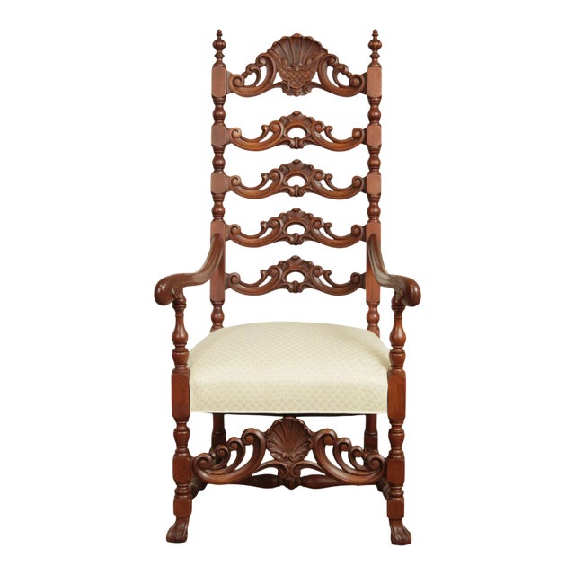 Italian Renaissance Revival Vintage High Back Armchair For Sale