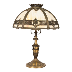 Bradley & Hubbard Antique Art Nouveau Slag Glass Table Lamp, Circa 1910