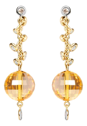 18K Yellow Gold 2/3 Cttw Round Bezel Diamond and 25mm Ball Shaped Yellow Citrine Gemstone Dangle Stu