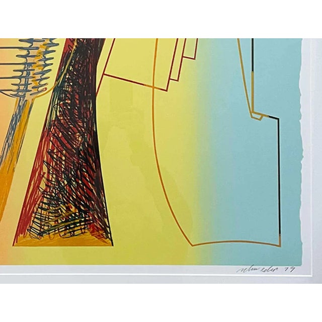 Glass Large Vintage Lithograph - Signed and Dated For Sale - Image 7 of 8