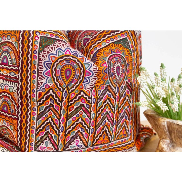 Tribal Barkha Rajasthani Embroidered Large Decorative Euro Pillow For Sale - Image 3 of 8