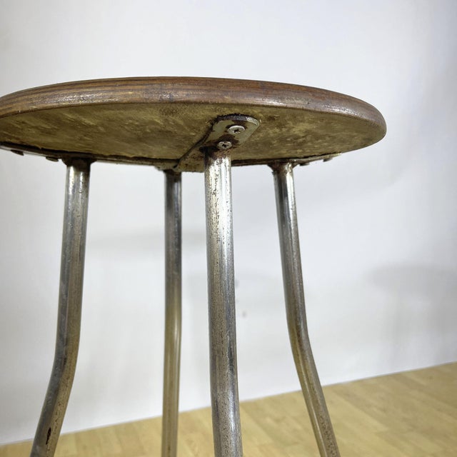 Industrial Industrial Stools in Tubular Steel and Plywood Seat, 1960s, Set of 2 For Sale - Image 3 of 9