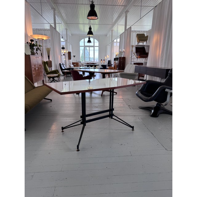 Italian Table with Black Lacquered Iron Frame and Asymmetrical Table Top with Inlaid Clear Glass For Sale - Image 6 of 18