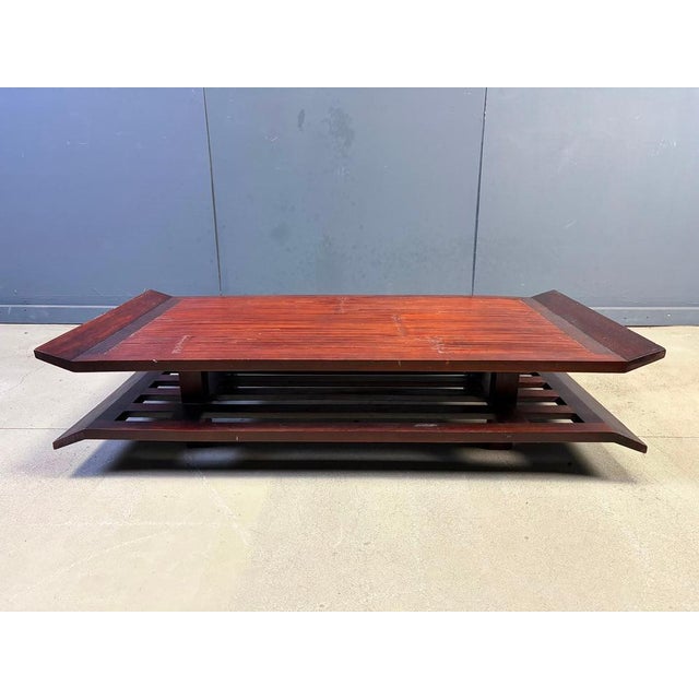 1970s Two-Tiered Pagoda Wabi Sabi Coffee Table in Wood and Bamboo, 1970s For Sale - Image 5 of 12