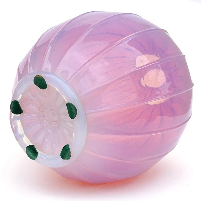 Pink Murano Barovier Toso Vintage Pink Opalescent Italian Art Glass Paneled Surface Decorative Flower Vase For Sale - Image 8 of 10