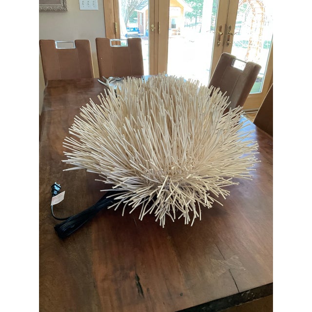 Coastal Hand Woven Bamboo Stick Basket Pendant Wall Light For Sale - Image 10 of 12