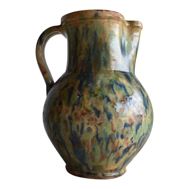 19th Century French Jaspe Glazed Pitcher For Sale