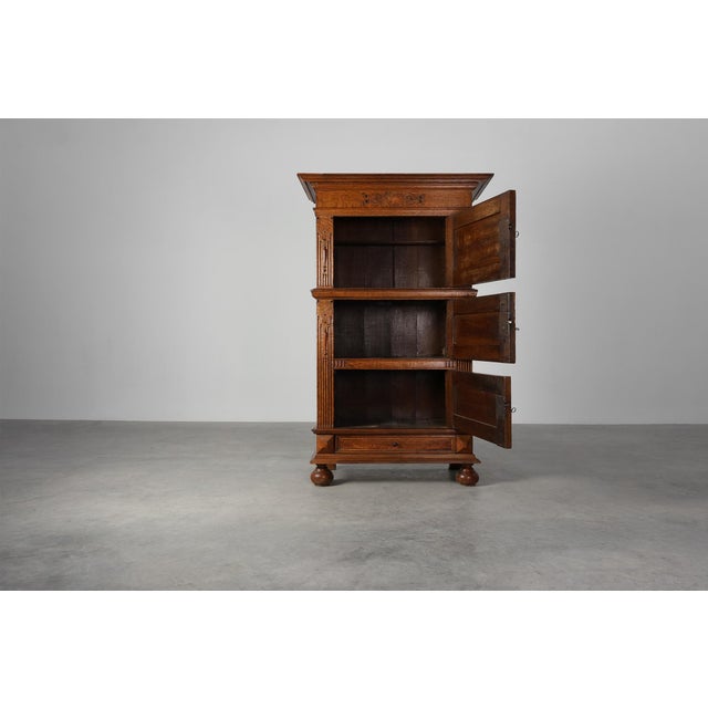17th Century Renaissance Belgian Oak Cabinet with Concealed Lock For Sale - Image 9 of 18