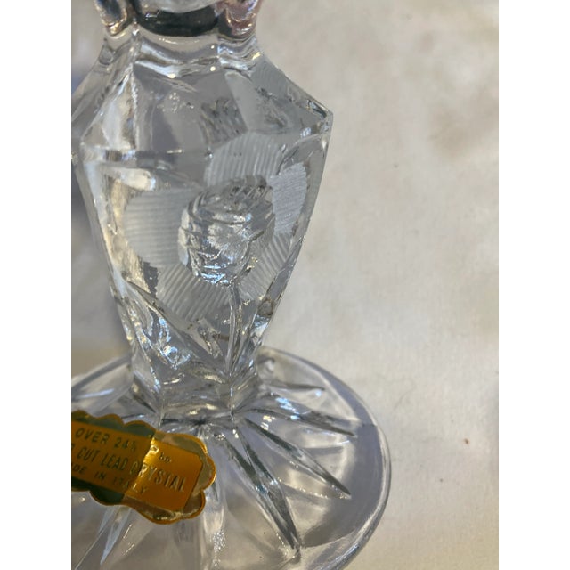 Transparent Vintage Italian Hand Cut Crystal Candlesticks, a Pair For Sale - Image 8 of 8