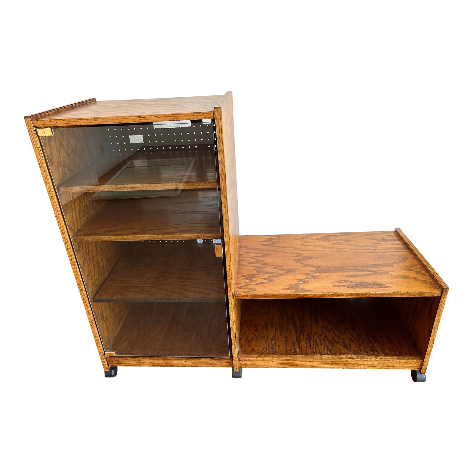1970s Storage Cabinet With Glass Door and Wheels | Chairish