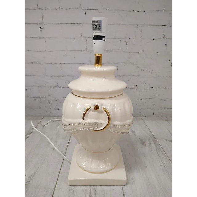 Vintage Table Lamp with Light Cream Ceramic Base with Golden Details For Sale - Image 6 of 11