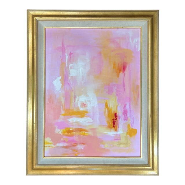 1980s Abstract Painting Pink #3 on Stretched Canvas For Sale