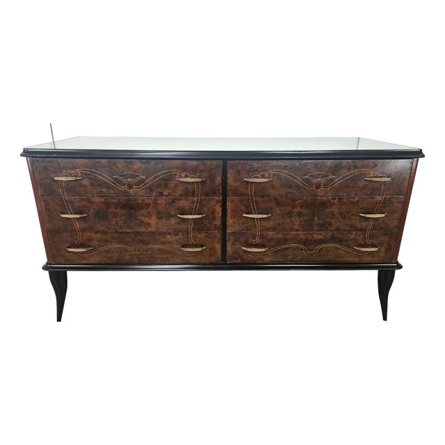 Mahogany-Paneled Chest of Drawers with Mirrored Top, 1960 For Sale