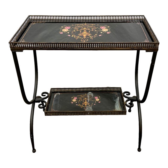 Vintage Traditional Rustic Style Floral & Scroll Glass and Wrought Iron