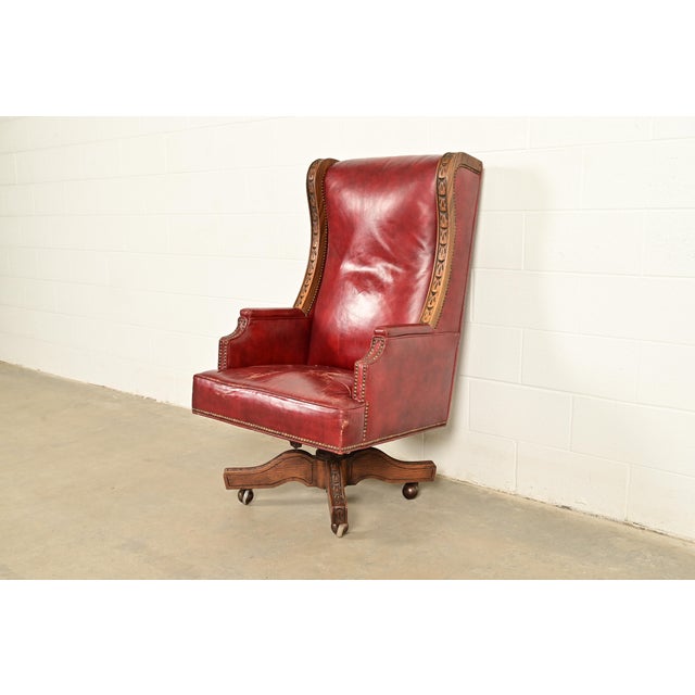 Romweber Viking Oak and Leather High Back Executive Swivel Desk Chair, Circa 1960s For Sale - Image 14 of 14
