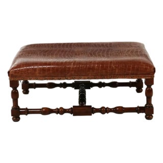 1990s Ralph Lauren Croc Embossed Leather Ottoman For Sale