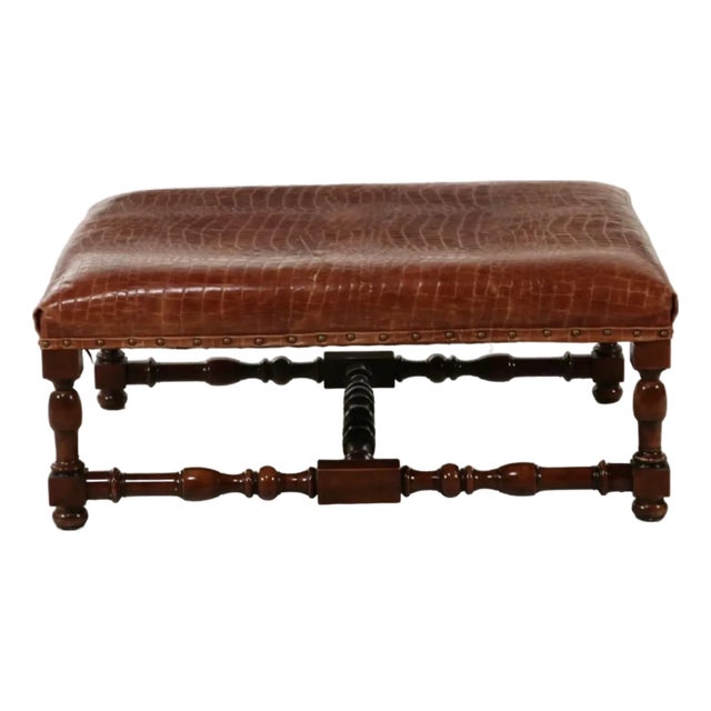 1990s Ralph Lauren Croc Embossed Leather Ottoman For Sale