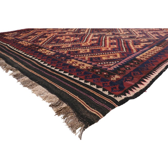 72260 Vintage Afghan Maimana Kilim Rug, 08'10 x 14'00. Vintage Afghan Maimana Kilim rugs are handwoven in Afghanistan,...