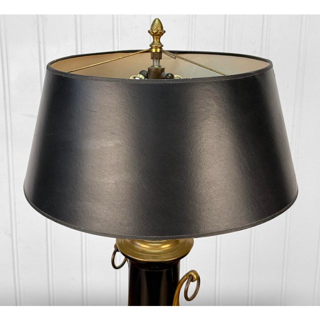 Antique French Empire Brass Urn Black Shade Table Lamp For Sale - Image 4 of 12