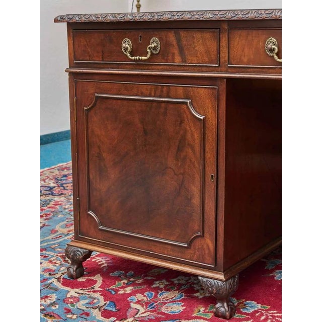 Wood Antique Large Carved Chappendale Writing Desk For Sale - Image 7 of 14