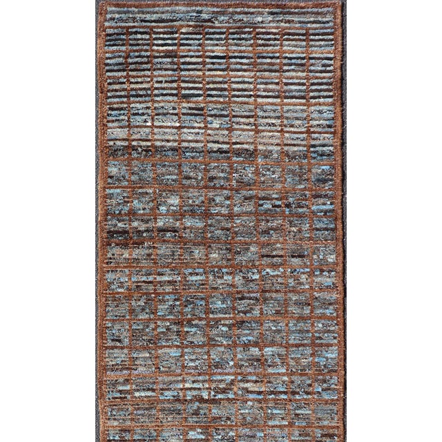 Textile Keivan Woven Arts Modern Runner in Distressed Moroccan Squared Design With Blue For Sale - Image 7 of 11