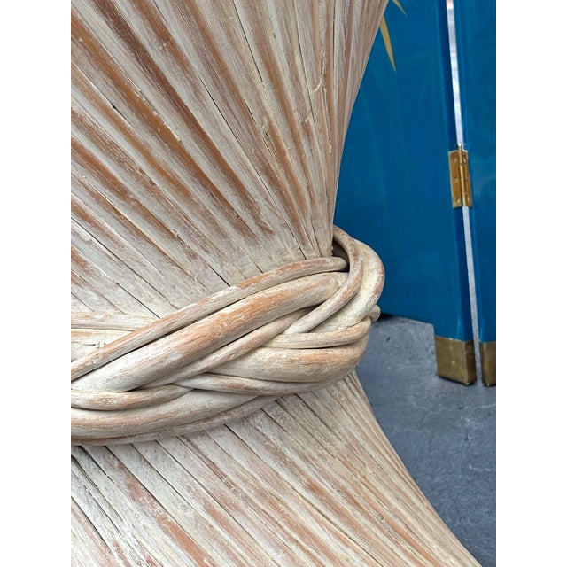 Wood McGuire Attributed Sheaf of Wheat Twisted Bamboo Pedestal Table in a Coastal White Washed Color. Perfect Size for Dinette or Game Table. For Sale - Image 7 of 8