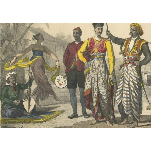 After Fossey, Javanese Court Scene Musician, Dancer, and Sultan's Guard, 1845, Lithograph For Sale - Image 5 of 9