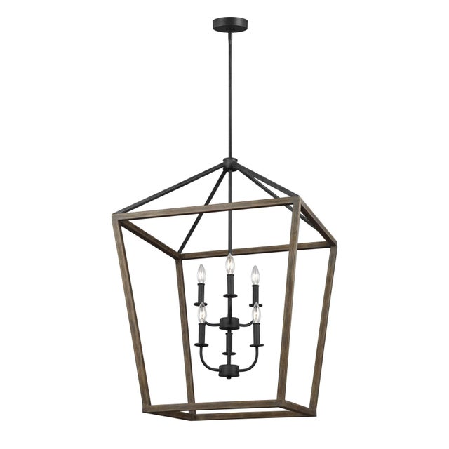 Sean Lavin by Visual Comfort Studio Gannet Large Chandelier, Weathered Oak Wood/Antique Forged Iron For Sale - Image 9 of 9