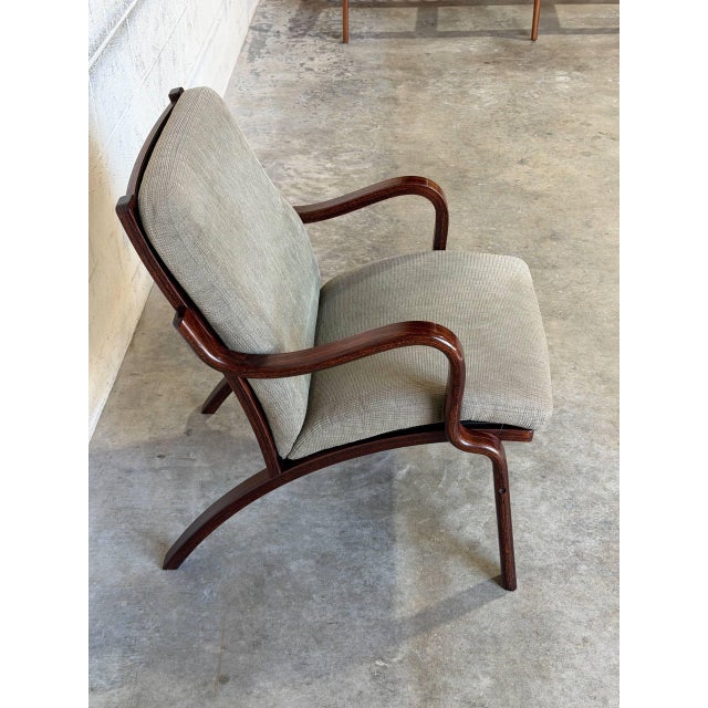 Rosewood Bentwood Lounge Chair With Grey Upholstery Danish Mid-Century Modern 1970s For Sale - Image 4 of 8