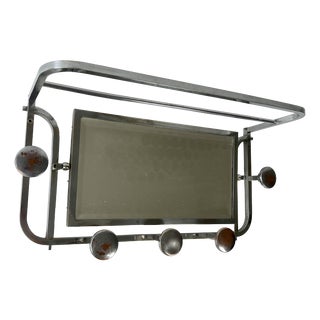 Antique French Art Deco Coat Rack with 5 Hooks, Mirror and Shelf, 1920s For Sale