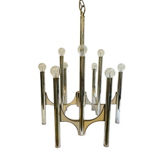 Mid-Century Modern Chrome-Plated Chandelier by Gaetano Sciolari, 1970s For Sale