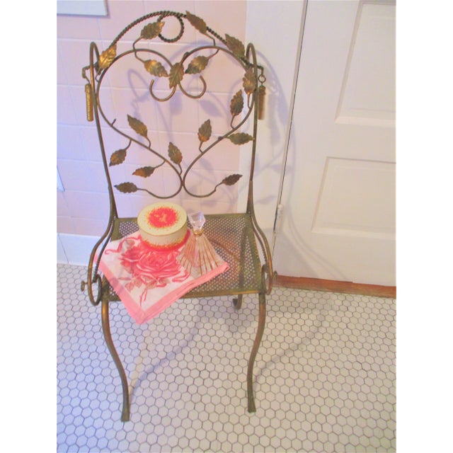 1930s Vintage Italy Toleware Gold Tassel & Leaf Design Petite Chair For Sale - Image 11 of 12