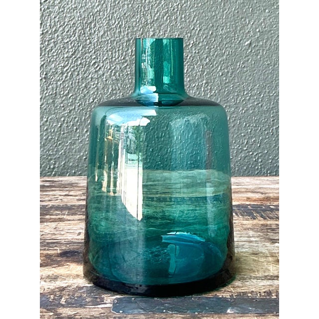 Late 20th Century Vintage Small Teal Glass Vase For Sale - Image 5 of 12