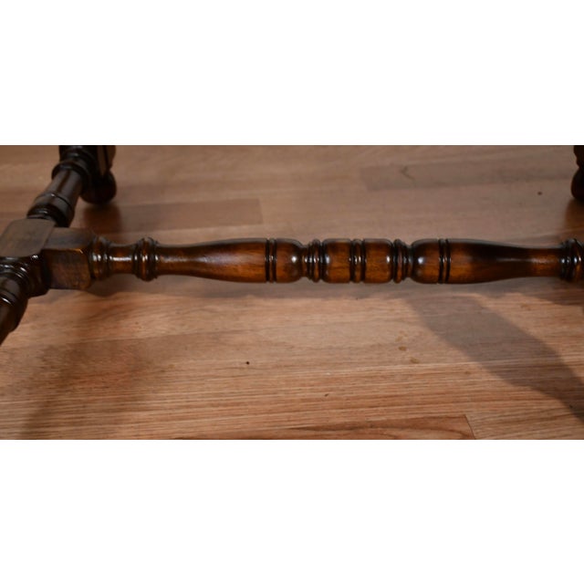 Olive 1900s Antique Jacobian Revival Walnut Turned Legs Window Bench / New Upholstery For Sale - Image 8 of 13