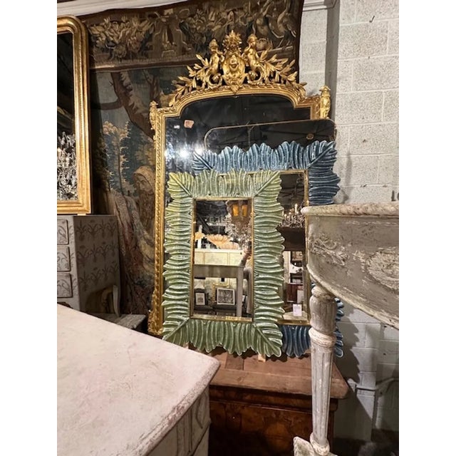 Glass Murano Glass Palm Leaf Mirror For Sale - Image 7 of 7