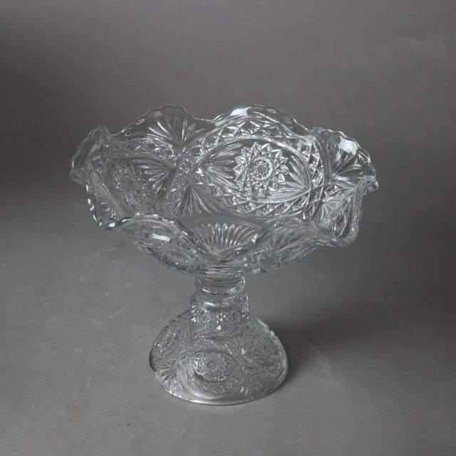 Circa 1920 Antique Pressed Glass Punch Bowls & Compote Set- 3 Pieces For Sale - Image 6 of 7