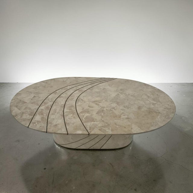 Italian Tessellated Stone and Brass Inlay Oval Coffee Table For Sale - Image 10 of 13