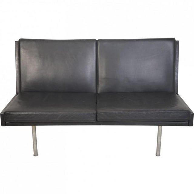 AP35 2-Seater Sofa in Black Leather by Hans J. Wegner, 1970s For Sale - Image 16 of 16