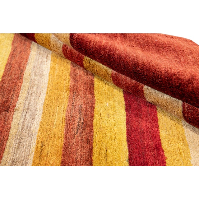 Traditional Vintage Gabbeh Handmade Orange Stripes Wool Rug For Sale - Image 3 of 7
