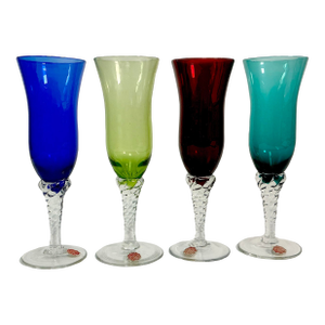 Mid 20th Century Italian Venetian Hand Blown Wine Glasses - Set of 4